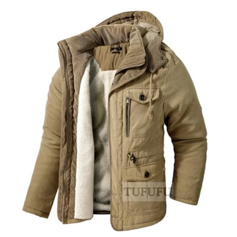 Männer 2022 Winter Neue Lange Lässig Dicke Fleece Mit Kapuze Wasserdichte Parkas Jacke Mantel Männer Outwear Mode Taschen Parka Jacke 46-58