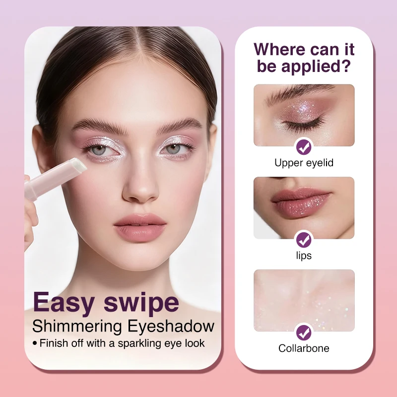 GICYMANTY Shimmer Eyeshadow Stick, Quick-Dry Film Locking Light, Non-Fading Sparkle, Eye Shadow Face Body Lip Highlighter