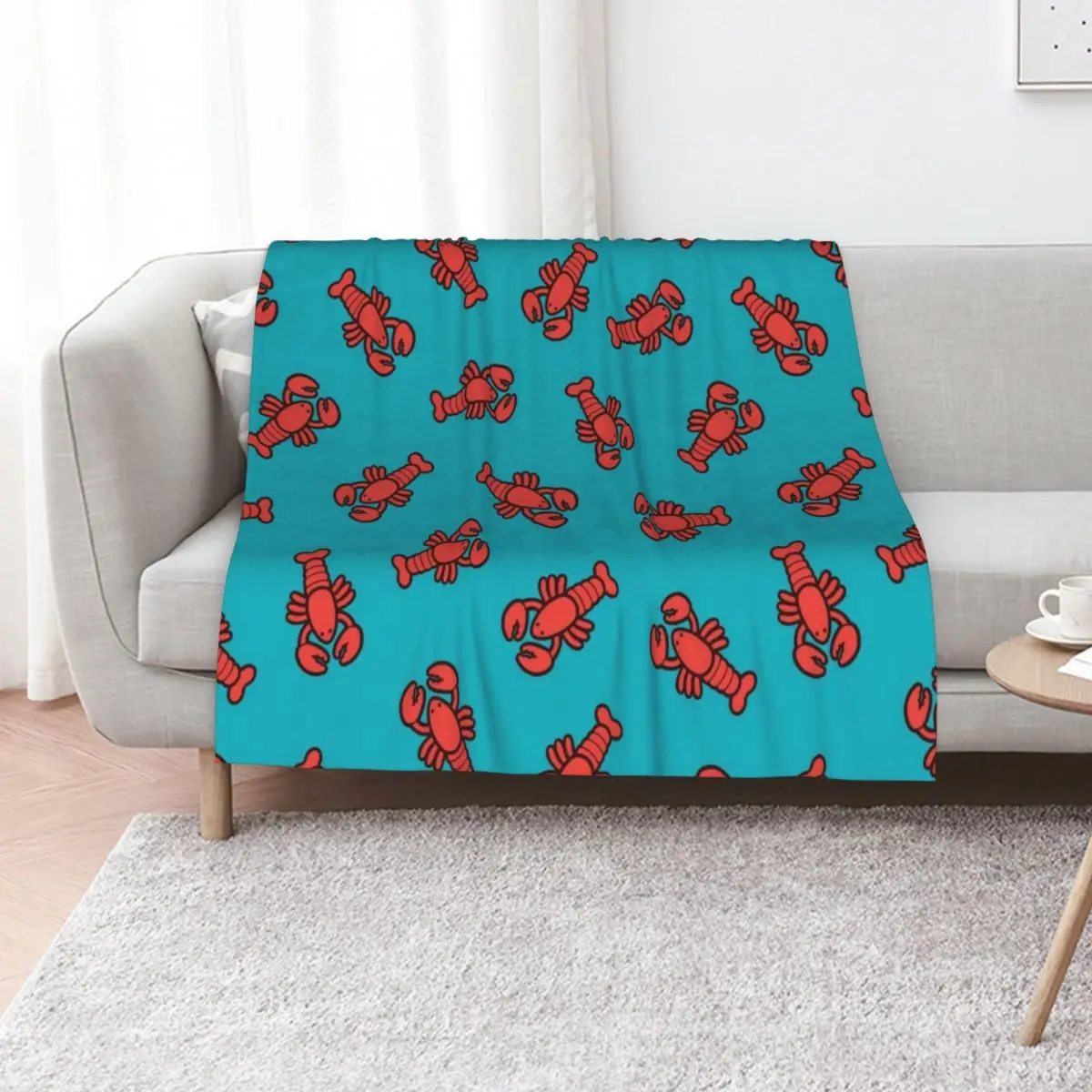 Lobsters Pattern on Turquoise Blue Throw Blanket Weighted Luxury Designer anime Baby Designers blankets and throws Blankets