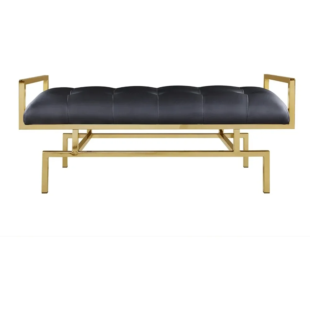 PU Leather| Modern Contemporary Tufted Seating Goldtone Metal Leg Bench