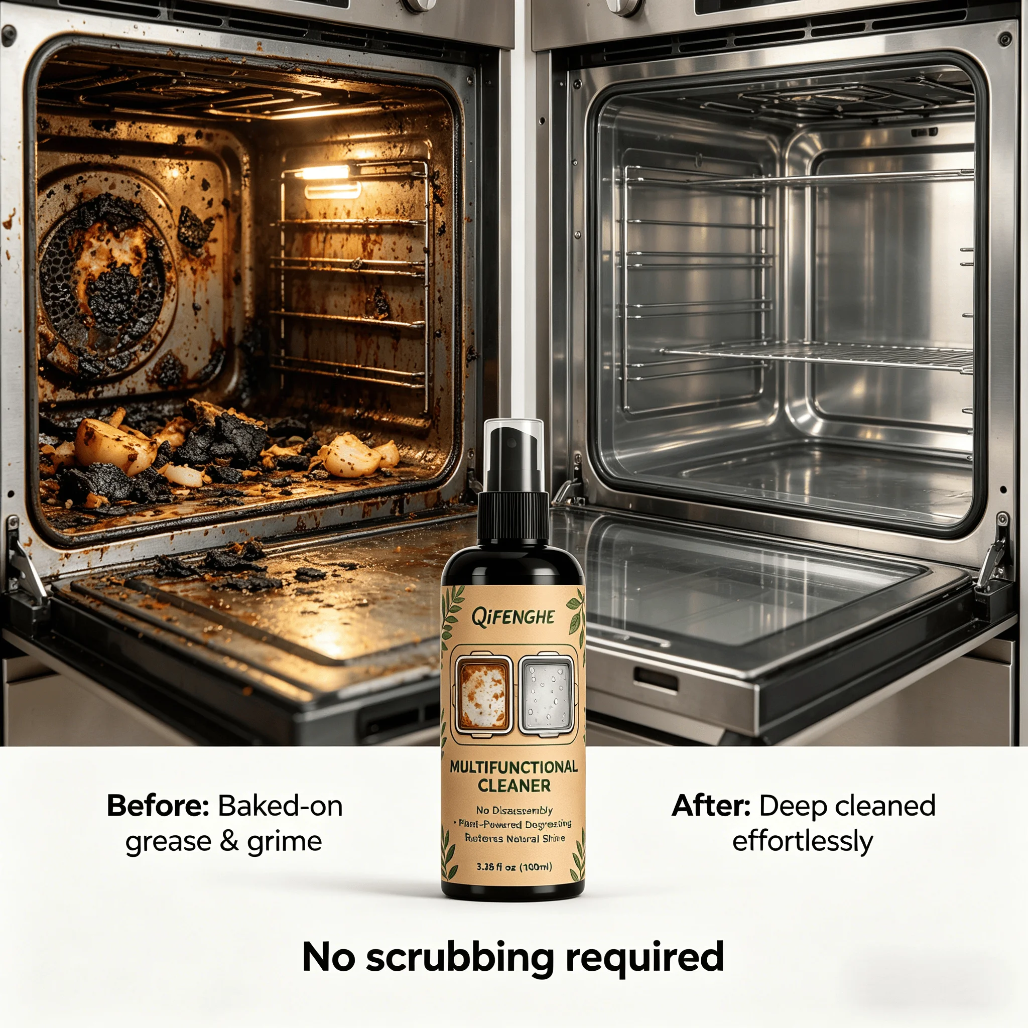 Heavy Duty Oil Stain Remover Spray No Disassembly Kitchen Degreaser For Oven Stove Range Hood Air Fryer Restores Shiny Finish