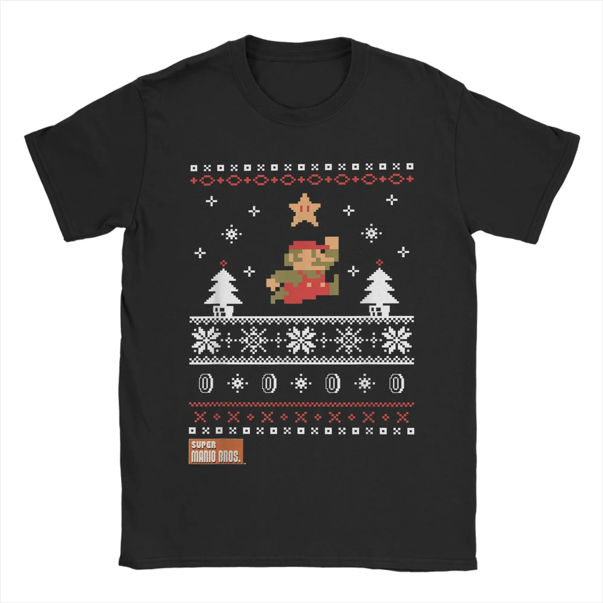 

Super Marios Christmas Star Pixels Graphic T Shirt for Men Cotton Crazy T-Shirt Crew Neck Tees Short Sleeve Tops Summer