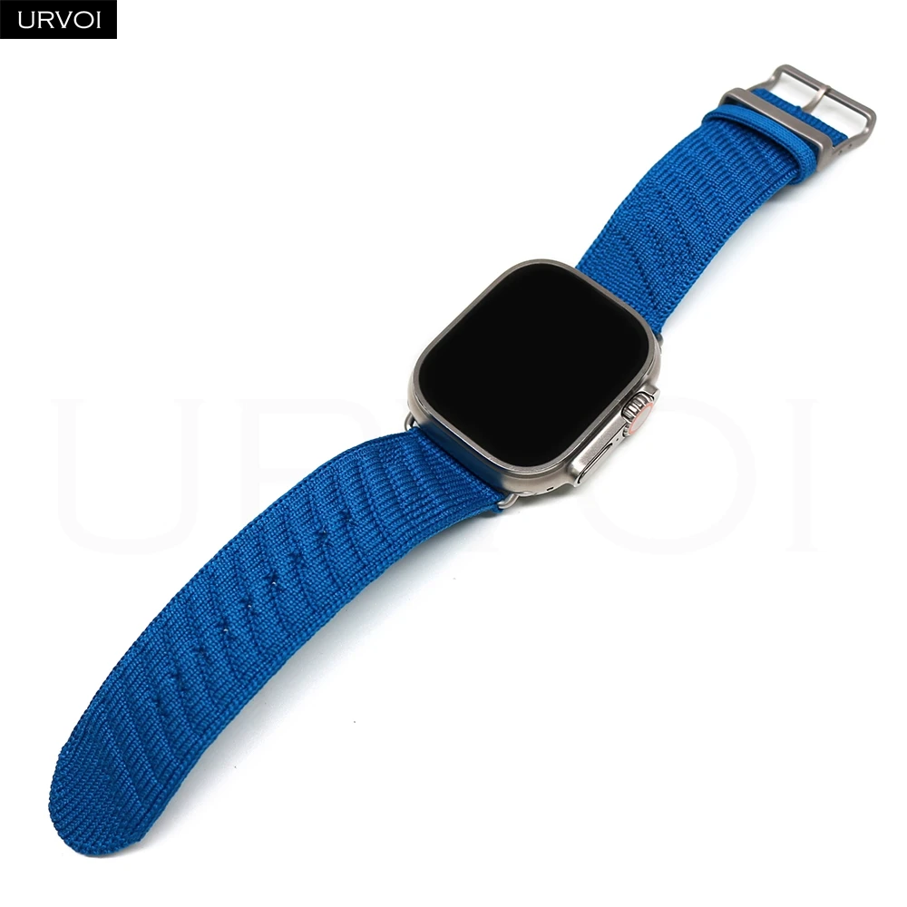 حزام URVOI Sporty En Mer لساعة Apple Ultra 2 باند Bleu Hydra Nuit نمط موجات المحيط مشبك مخصص من مادة البولي أميد لساعة iWatch