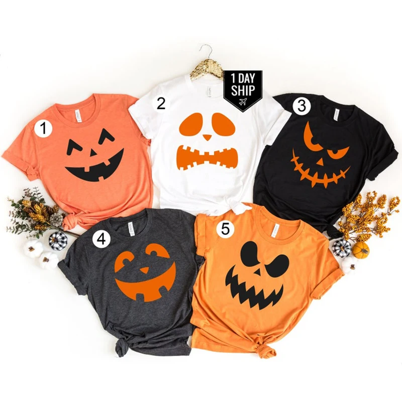 

Pumpkin Face Halloween Custom Wholesale Shirt Fun Halloween Plus Size T-Shirt Halloween Shirt Halloween T-Shirt Halloween Party