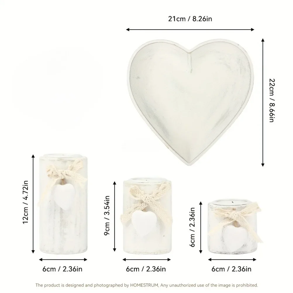 Wooden Candle Holder Set Tea Lamp Candlestick Set Heart Shaped Tray Jewelry Tray Home Decoration Christmas Present