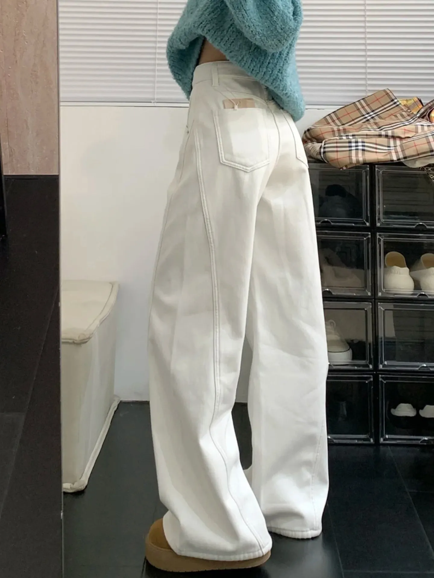 American Style High Waist Straight Leg Jeans Women's New Large Size Fat MM Loose Slimming Versatile Wide Leg Pants