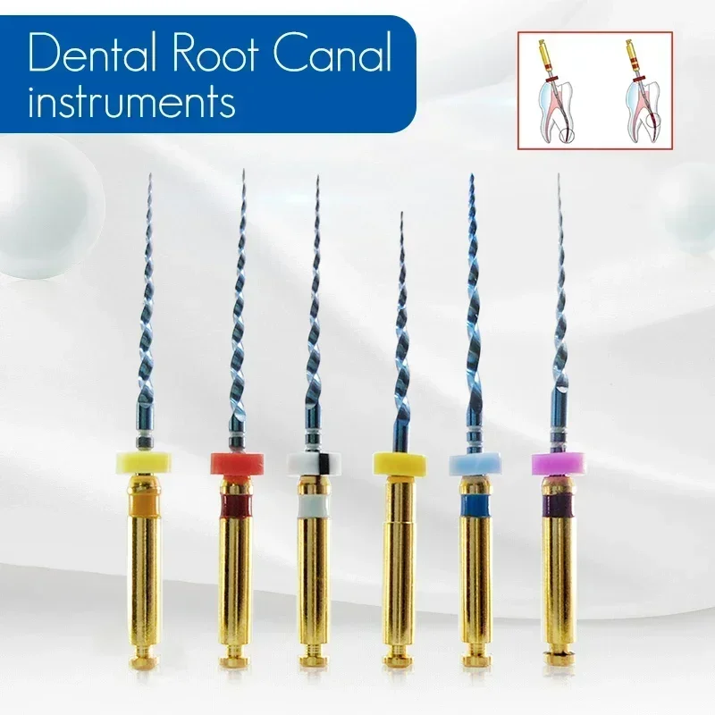 ملفات قناة الجذر الحرارية من التيتانيوم ، أدوات معالجة اللبية الفعالة ، تستخدم مع محرك الأسنان ، النيكل ، 6 صناديق