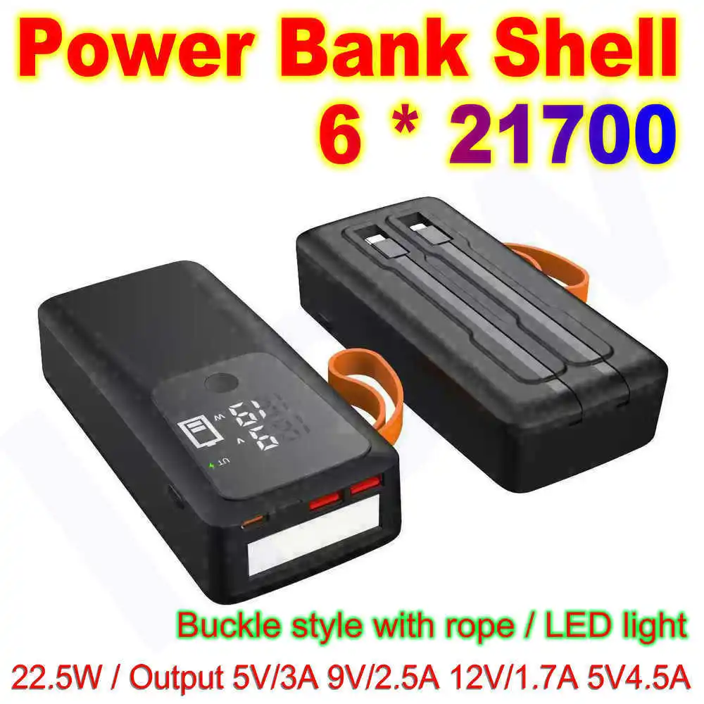 Obudowa na baterie 21700 Power Bank DIY, odłączana, z możliwością wymiany baterii, pojemnik do przechowywania z kablem i diodą LED, bez baterii