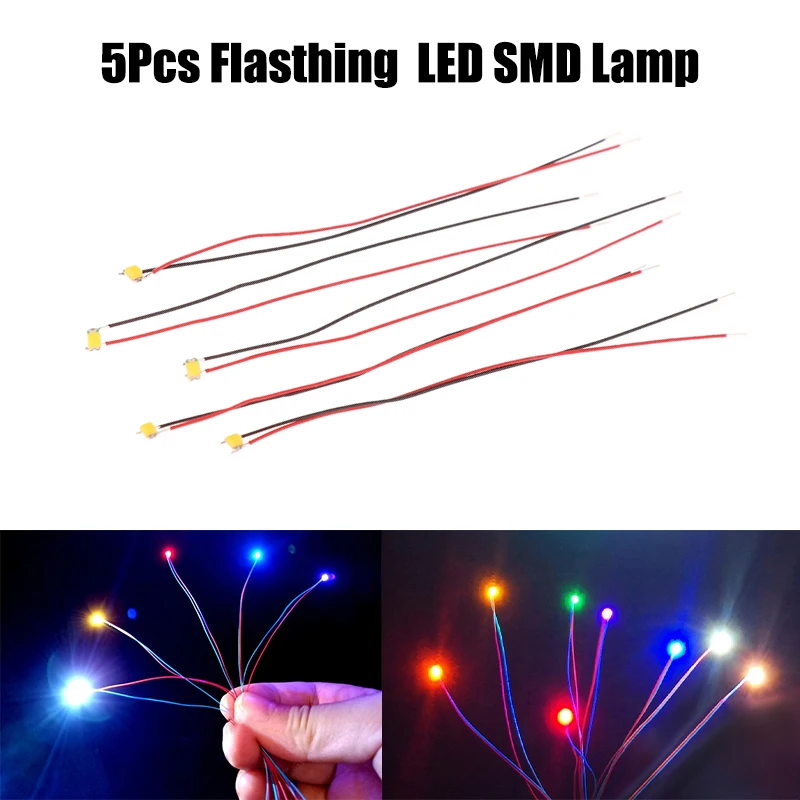 

5Pcs 0805 Flashing LED SMD Lamp Wired Micro Led Pre-Soldered Chip Mini Wired Lamp For Railway Model Toy DIY Car Model Parts