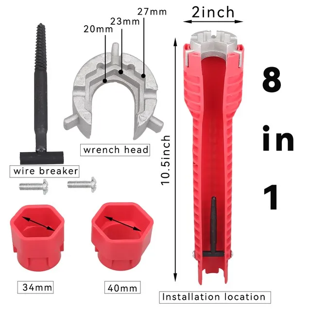 8 In 1 Wildwasserbahn Schlüssel Anti-rutsch Küche Waschbecken Reparatur Werkzeuge Bad Wasserhahn Montage Schlüssel Sanitär Installation Schlüssel – Detail 8