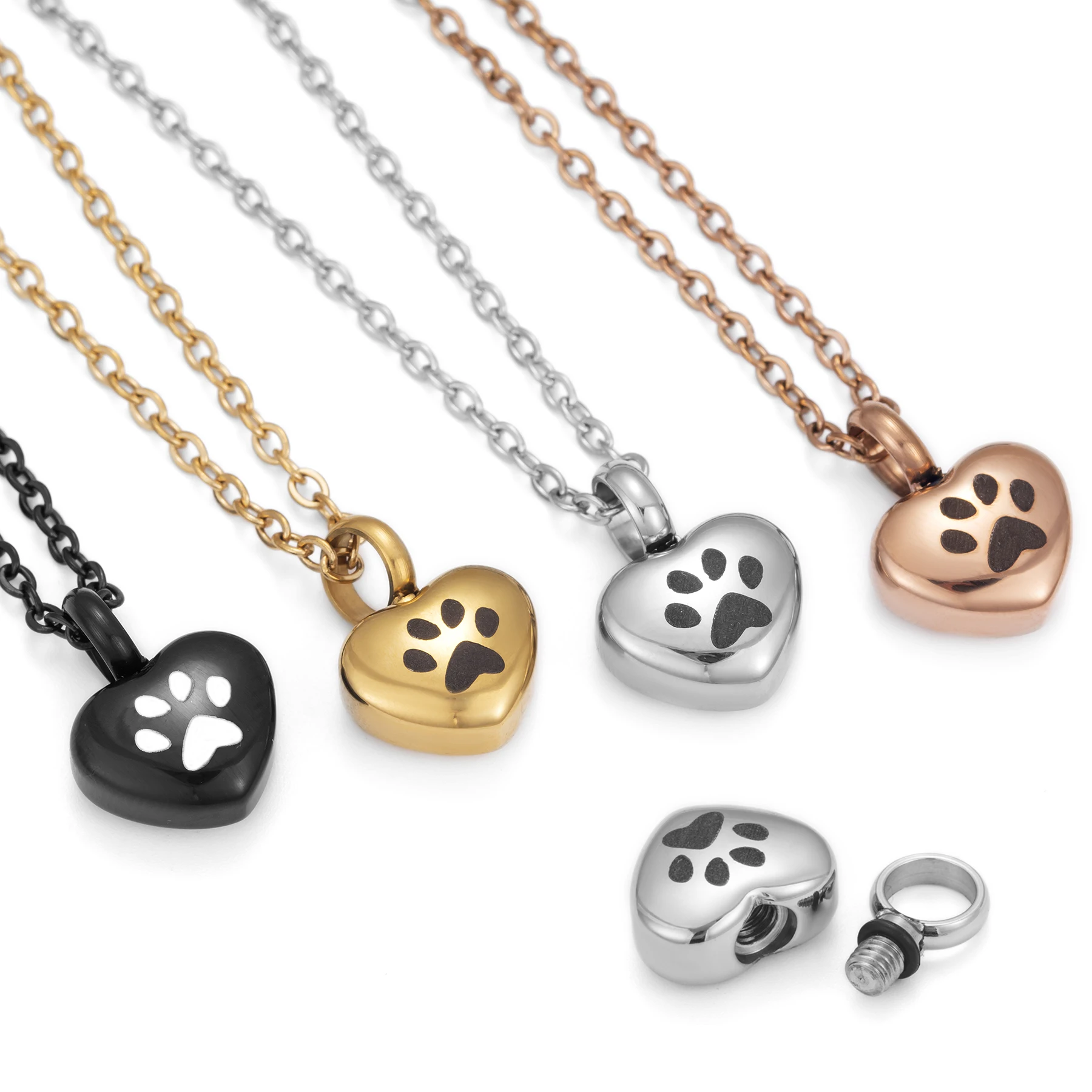 Fashion Heart Ashes Urn Necklace with Paw Print Stainless Steel Cremation Memorial Pendant Keepsake Jewelry Gift