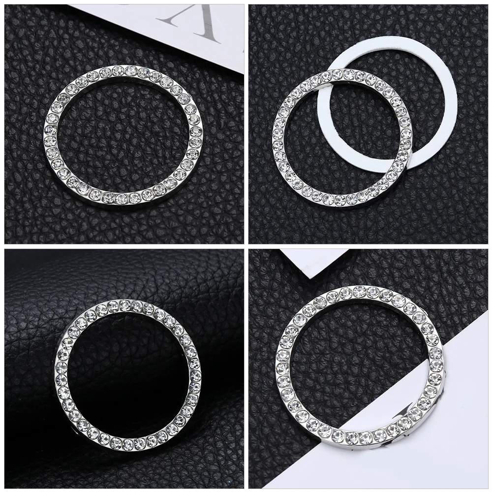

2pcs White Alloy Rhinestone Push Switch Decoration Universal Fit Interior Accessories Rhinestone Engine Decoration Ring Car Push