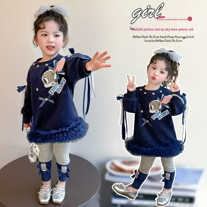 

Комплект из 2 предметов в корейском стиле для девочек Disney — топ и леггинсы с надписью из мультфильма, милый повседневный наряд для малышей