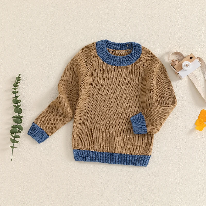 2024-06-06 Lioraitiin Baby Sweater, Long Sleeve O-Neck Contrast Color Winter Warm Knit Pullover Sweater Clothes for Girls Boys