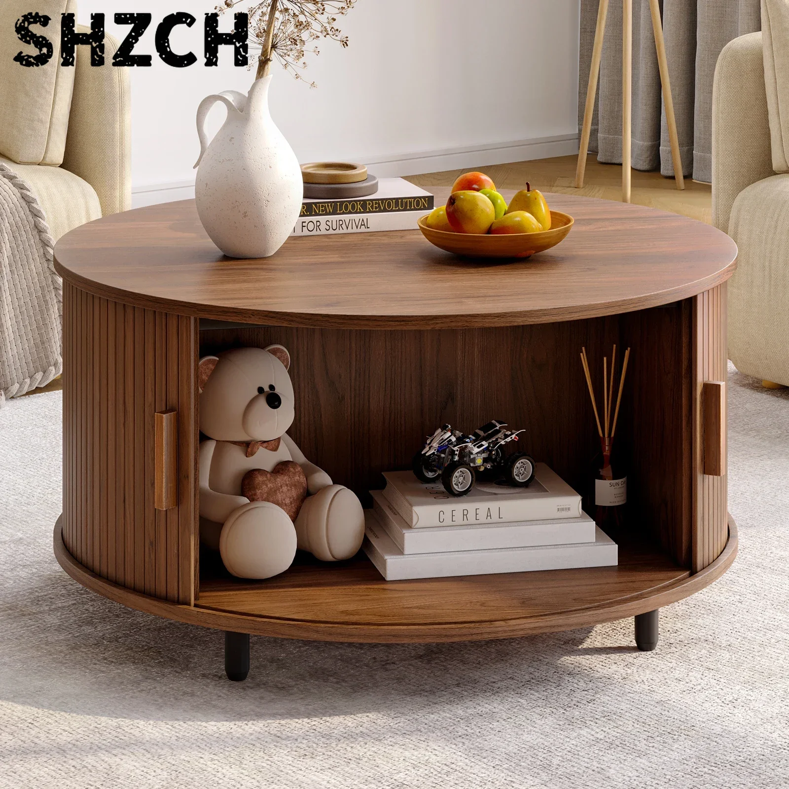 Round Coffee Table with Storage,31.5