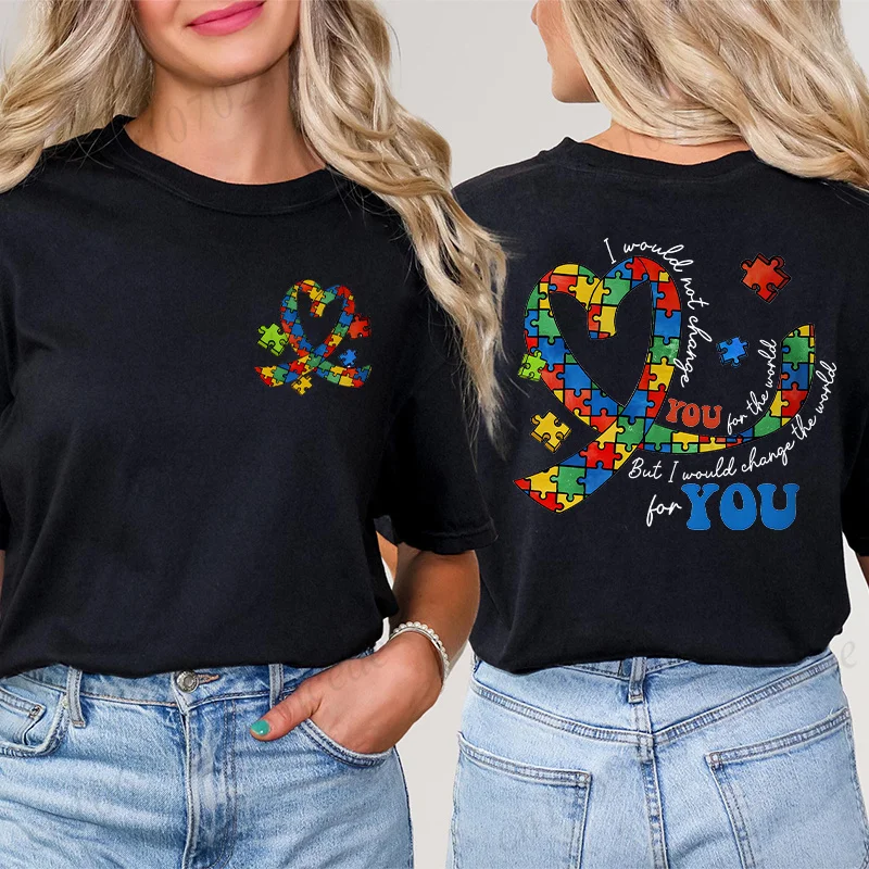 Autism Awareness Month Women T-Shirt Neurodiversity ADHD Tees Shirt Autism Teacher Mom Gift Short Sleeve Tops Female Clothing