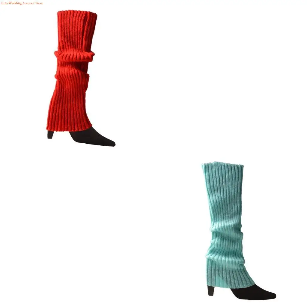 G92D Womens Fashion Leg Warmers Adult Junior 80s Ribbed Knitted Knee High Long Socks for Neon Party Fall Winter Sports Casual