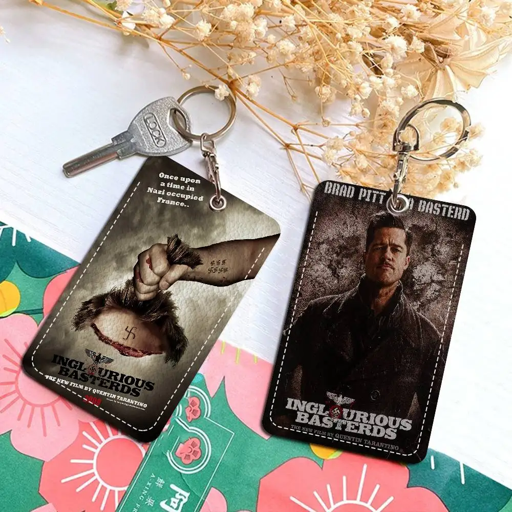 

Inglourious Basterds War Movies 1Pc PU Leather Card Holder Keychain Key Ring Door Lock Access Tags ID Card Case Keychain Card