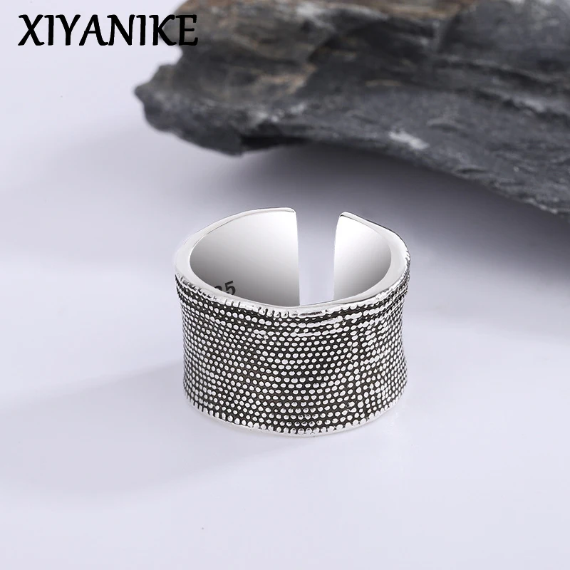 

XIYANIKE Vintage Thai Silver Tree Bark Texture Open Cuff Finger Rings for Women Girl Fashion Jewelry Gift Party кольцо ж