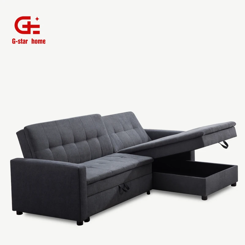 Modern European Style Fabric L-Shaped Sectional Sofa Set With Storage Foldable Lounge Couch For Living Room Furniture
