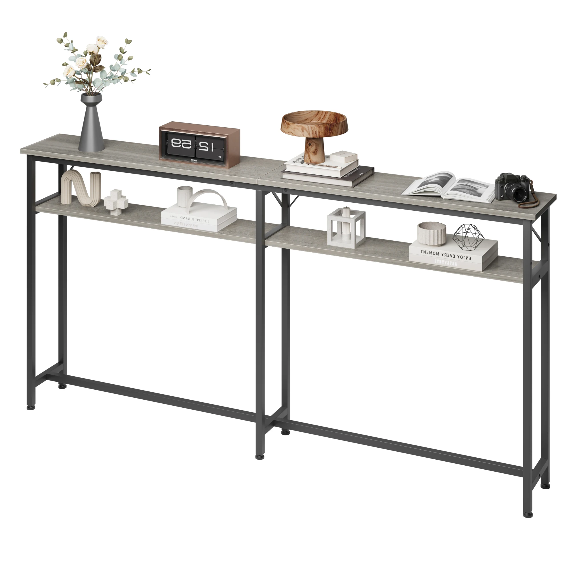 Sofa Tables Narrow Long 2 Tier Grey Console Table with Storage 70.8