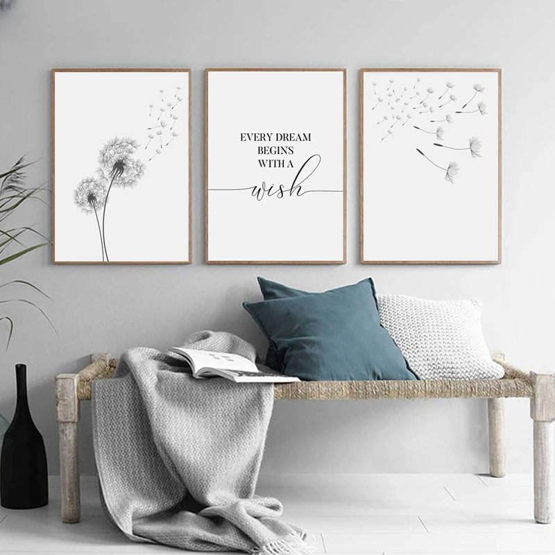 Dandelion Wall Art Canvas Painting Make Wish Dandelion Poster Prints Nordic Style Minimalist Living Room Bedroom Nursery Decor