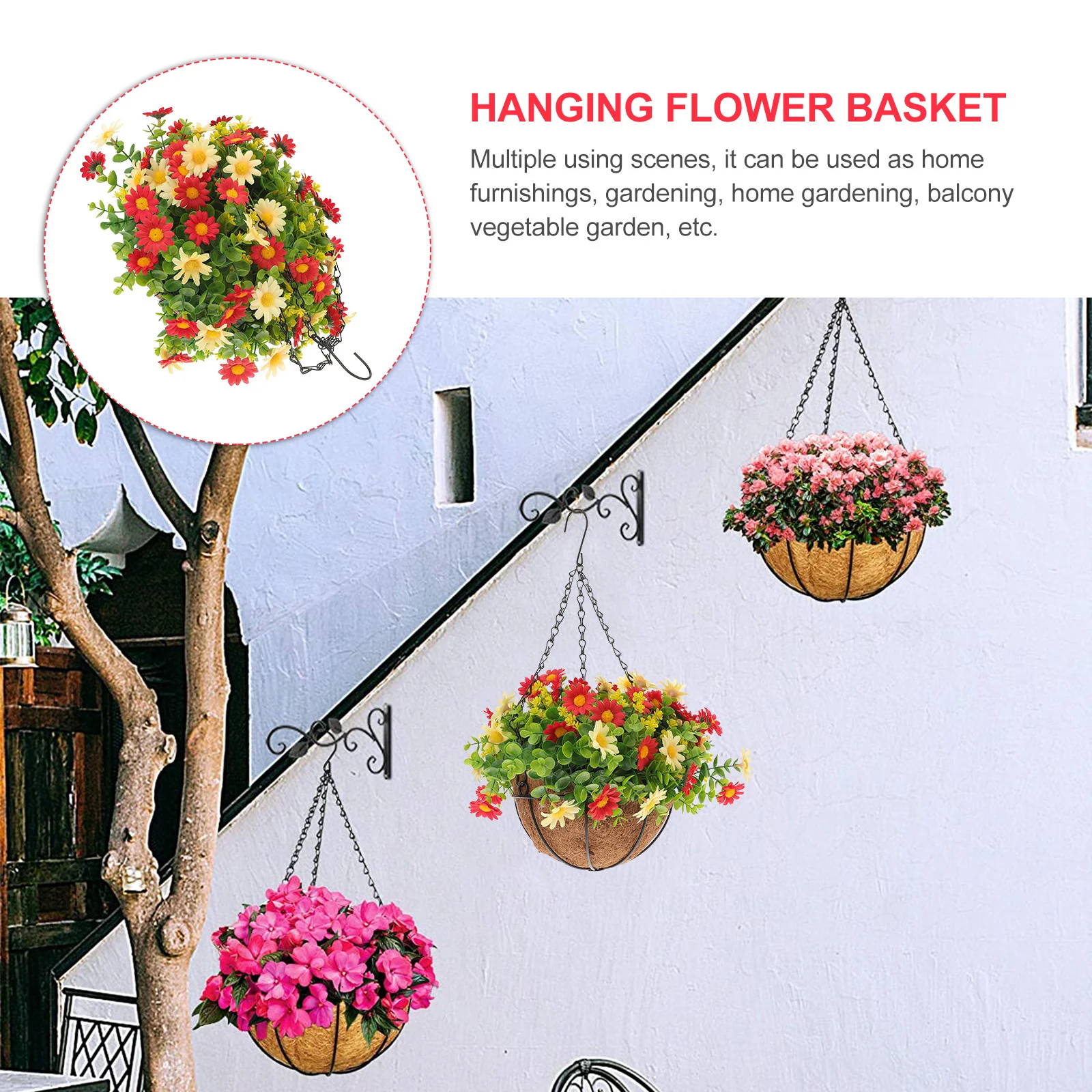 

Hanging Flower Basket Iron Planter Natural Home Gardening Balcony Decor Indoor Outdoor Space Saving Practical