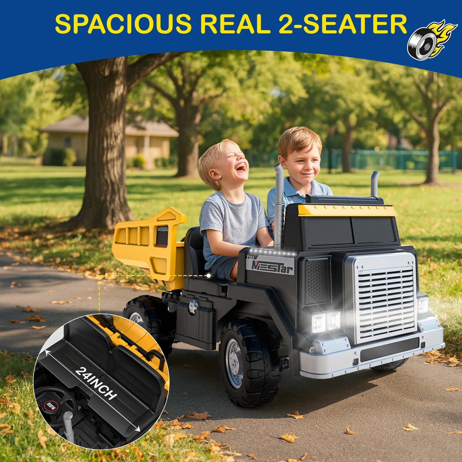 LIGIANT 24V Ride On Dump Truck für große Kinder, 24-Zoll-Sitz, 4WD/2WD, Fernbedienung, Dump-Bett, 3 Geschwindigkeiten, Federung, Bluetooth, LED