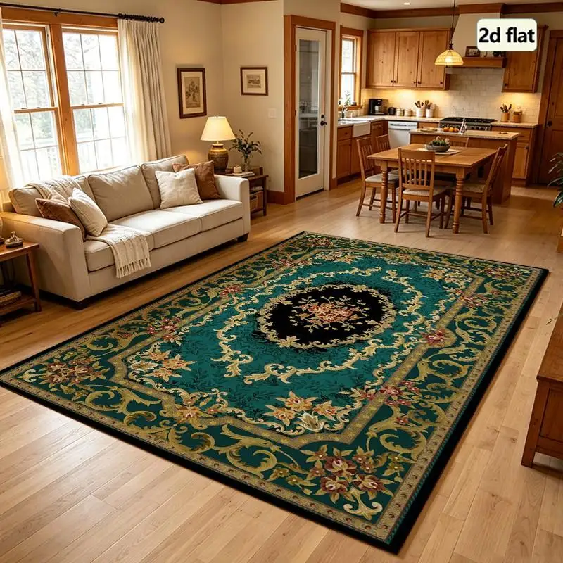 1PC Teal Vintage Floral Pattern Area Rug Rugs For Bedroom Modern Bedroom Decor Boho Carpets For Living Room Washable Rugs Modern Farmhouse Gothic Area Rug Dorm Laundry Hallway Patio