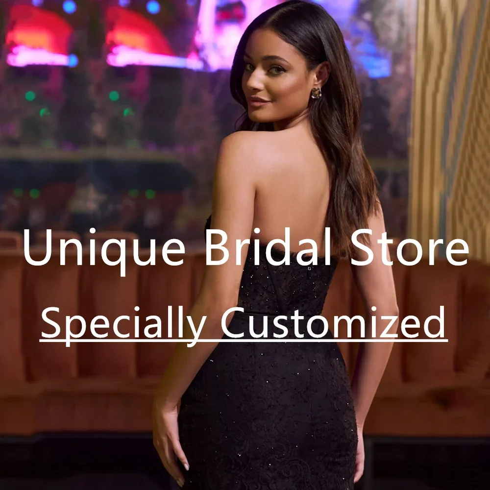 Customized Sexy Evening Cocktail Dresses Strapless Sleeveless Mermaid Pretty Appliques Open Back Black Women Short Party Prom Go