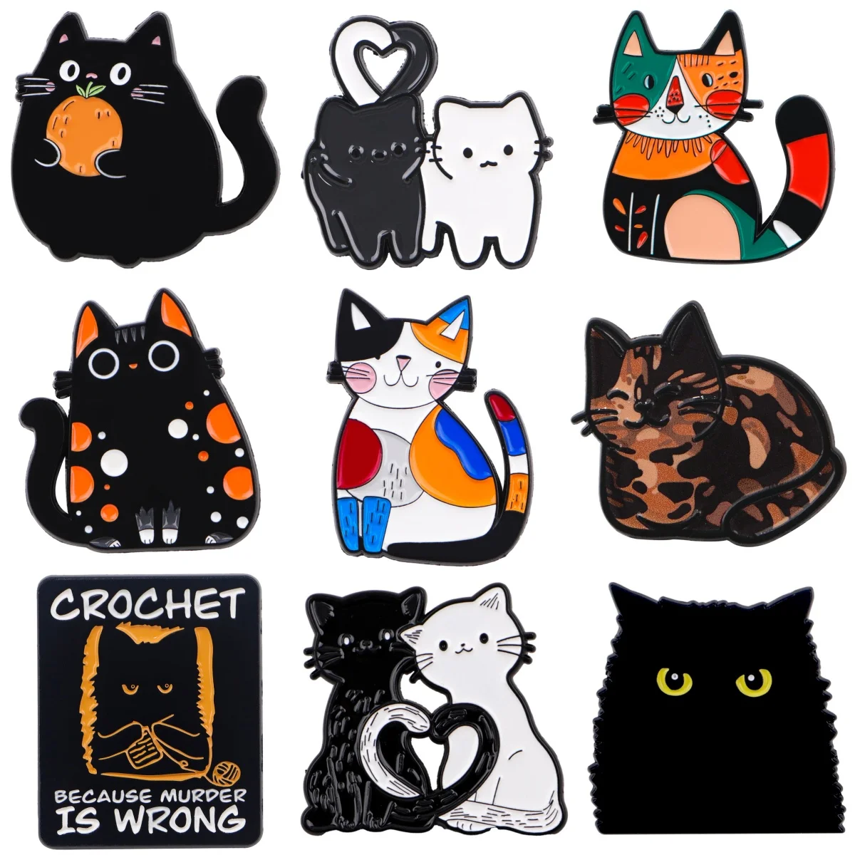 Bunte Katzen Broschen für Frauen schwarze Katze Emaille Pin Tier Metall Abzeichen Schmuck Kleidung Rucksack Zubehör Freunde Geschenk