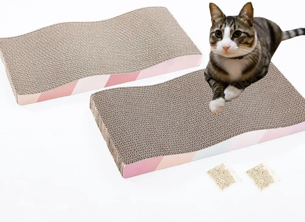 

Reversible Cat Scratch Pad, Large Wide Corrugated Cardboard with Catnip, 2-Pack