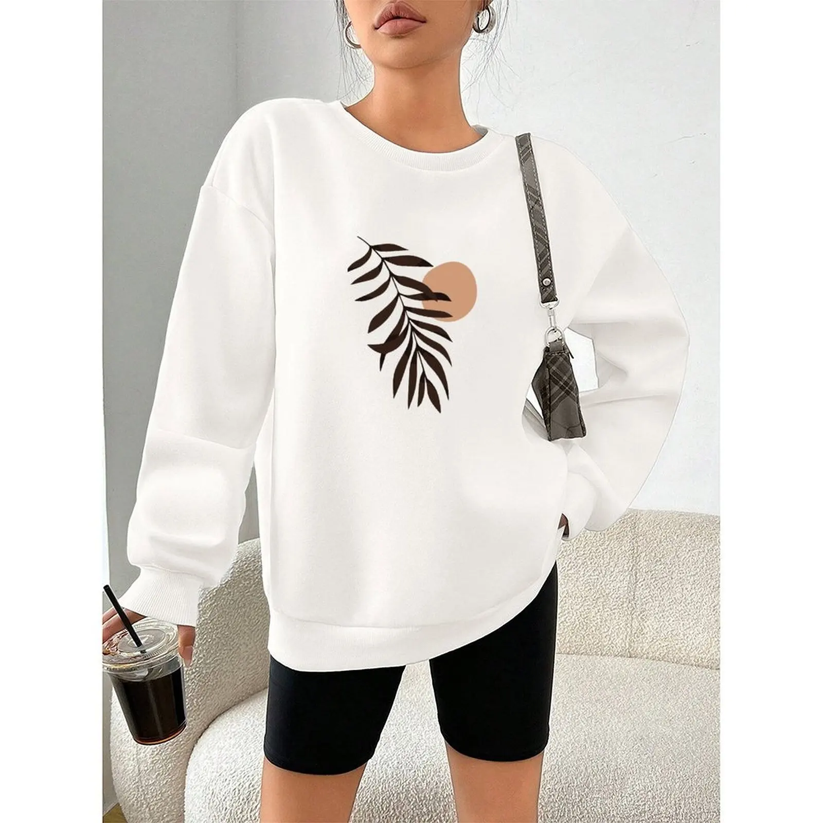 

Women's Velvet Knit Sweater Round Neck Long Sleeve Printed Pullover Loose Casual Warm Top For Autumn Winter Daily Wear