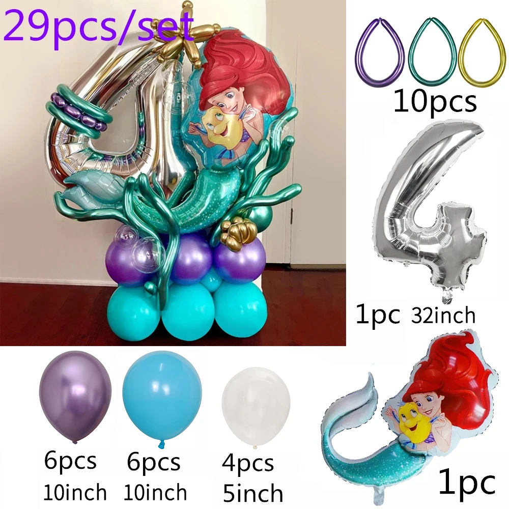 1Set Disney Princess Mermaid Ariel Foil Balloons 30inch Number Balloons For Girl\'s Birthday Babyshower Party Decoration Toy