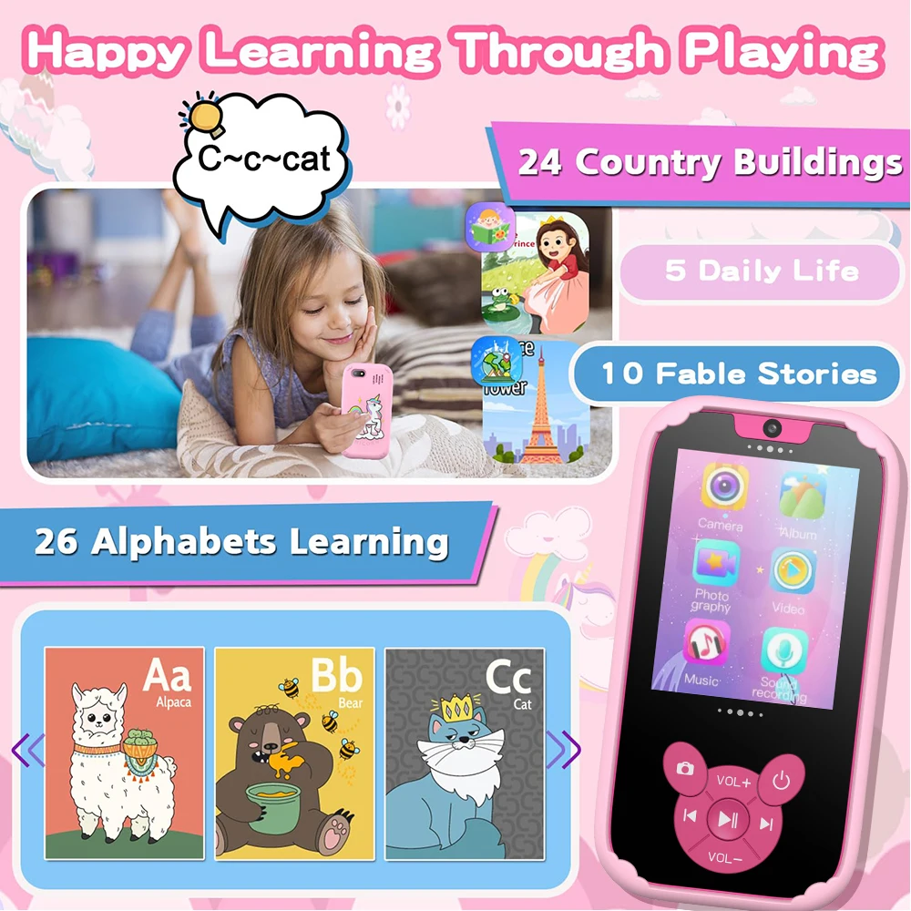 Kinder Smartphone Puzzle Spielzeug Dual-Kamera Musik-Player Baby-Handy mit 8g Memro lernen Spaß Spiele berühren großen Bildschirm besten Geschenke