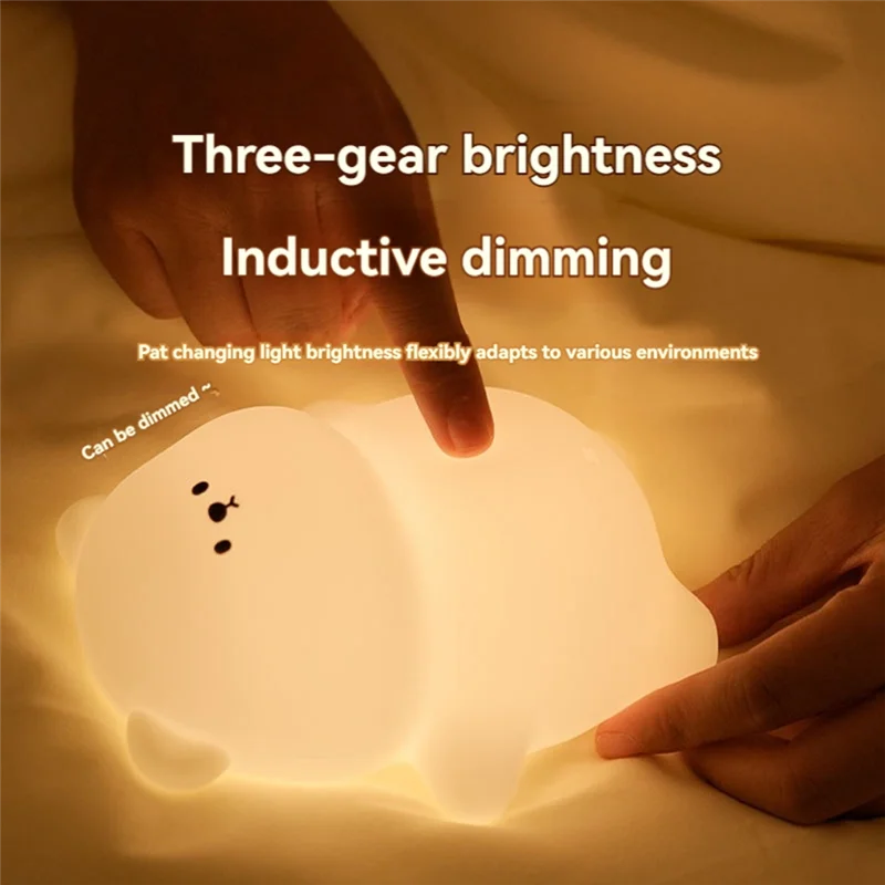 Silicone Lying Flat Bear LED Night Light Cute Animal Kids Night Lamp Touch Control USB Rechargeable Lamps For Kid-ABGL