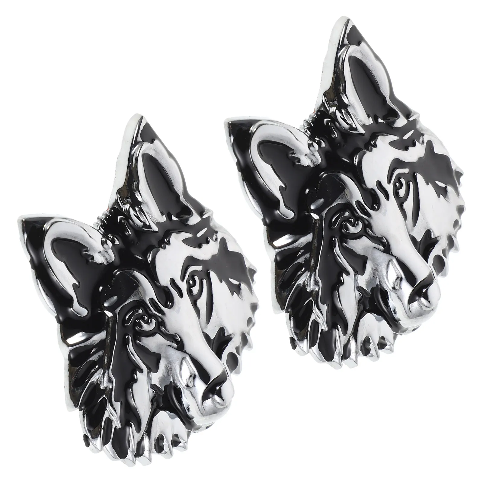 2Pcs Metal Wolf Car Stickers 3D Embossed Animal Emblem Badge Scratch Concealing Decal for Auto Body Hood Window Bumper Truck