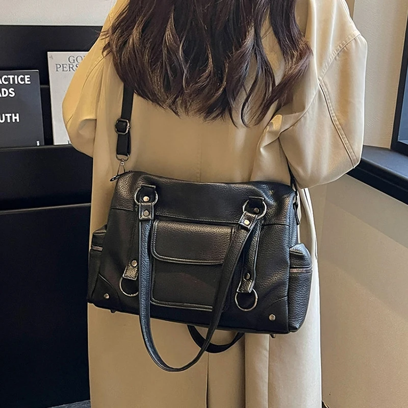 Umhängetasche mit mehreren Taschen, Damen-Einkaufstasche mit großem Fassungsvermögen, lässige Vintage-Tragetasche, leichte, vielseitige Einkaufshandtasche für den Arbeitsweg – Detail 8