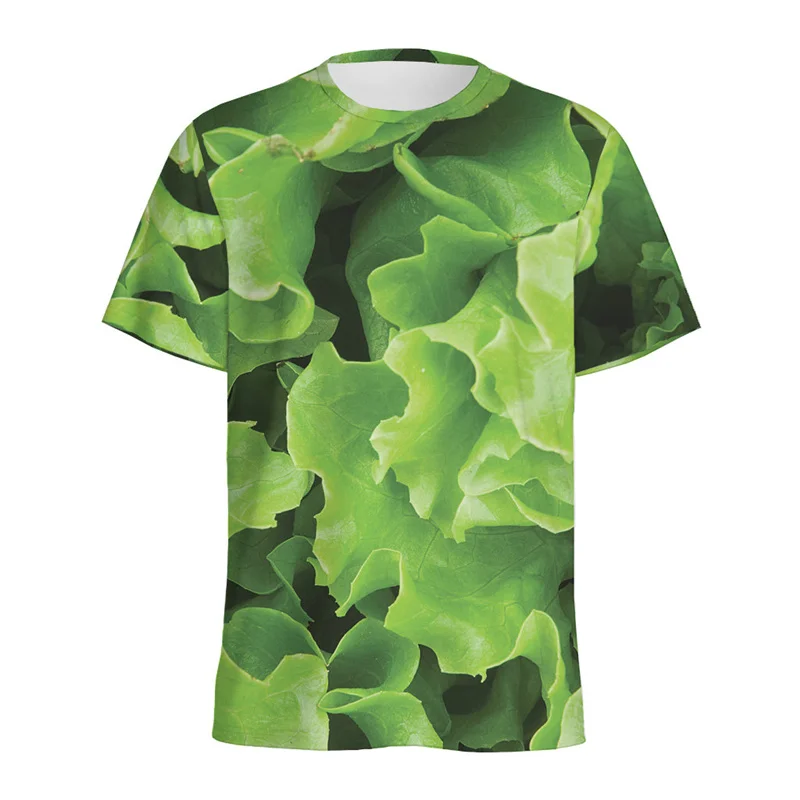 Camisetas con estampado 3D de hojas de lechuga frescas para hombre, camiseta con estampado de vegetales verdes, ropa de calle, camiseta de manga corta de verano