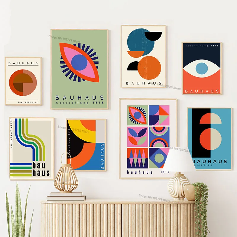 Abstract Orange Bauhaus Geometric Poster Pop Art Eye Color Block Wall Art Prints for Modern Living Room Dormitory Home Decor