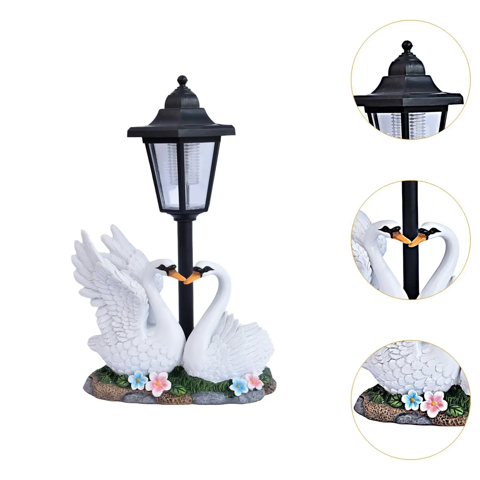 Resin Swan Garden Statue with Solar Powered Light Realistic Animal Ornament for Exterior Decoration Large Outdoor Figure