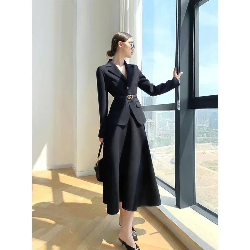 Insozkdg Cashmere Cotton Woolen Women Suit Jacket Skirt Set Temperament Elegant Office Lady Suit Blazer Long Skirt Two-piece Set