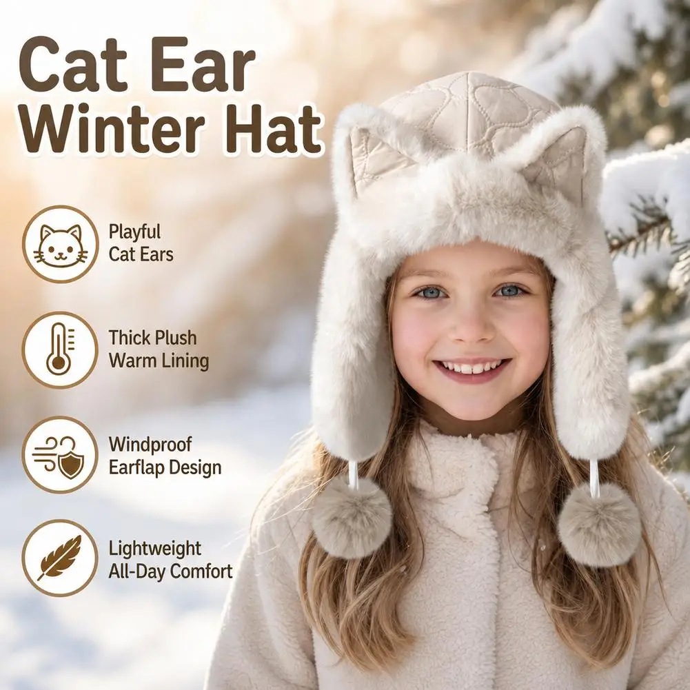 Winter Cute Cat Women Plush Hat Winter Warm Ear Protection Cap Cold Proof Cycling Headgear Girls Thick Velvet Pullover Caps