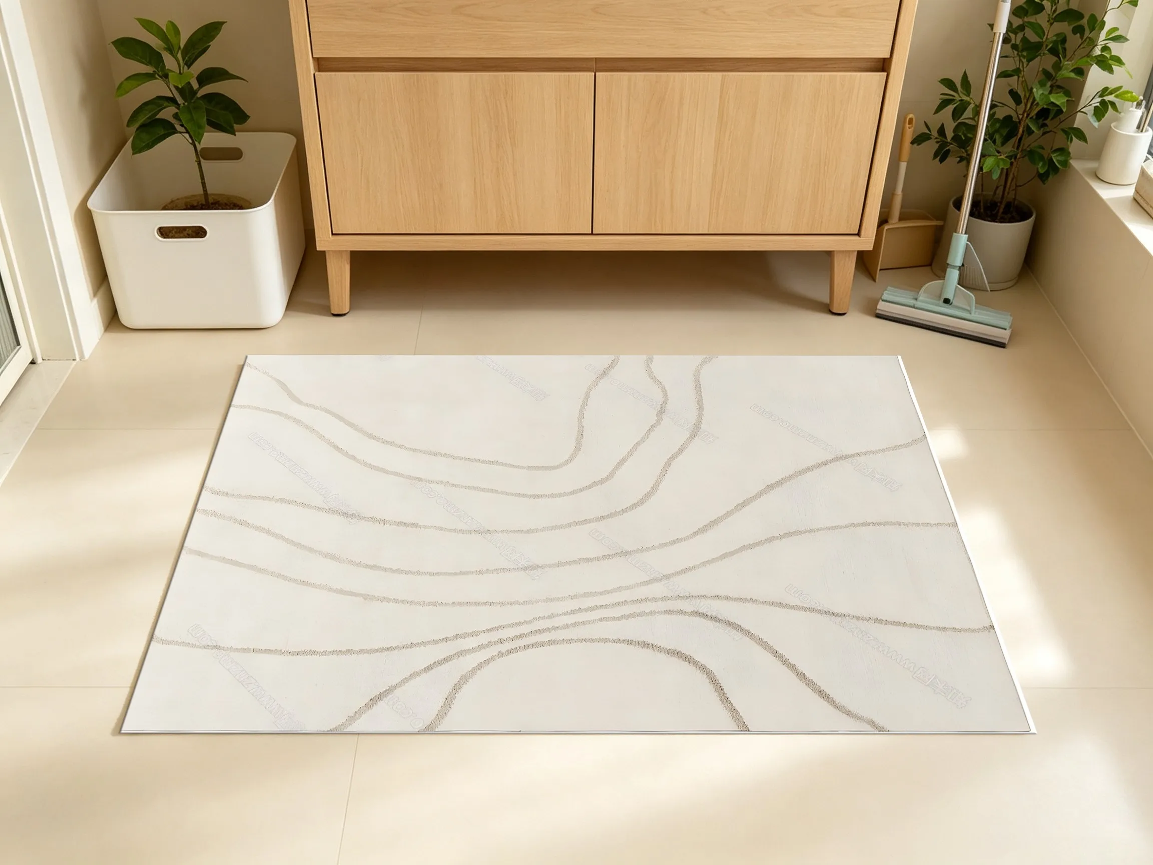 2D Large Light Brown Rug Minimalist Streamlined Pattern Wabi Sabi Style Living Room Bedroom Carpet