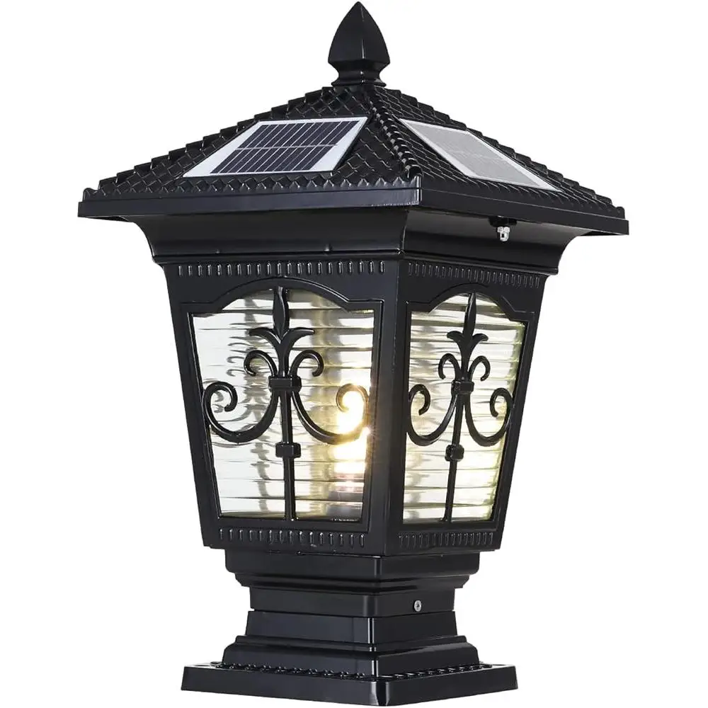 LED Solar Post Cap Lamp Waterproof Remote Control Dimmable Outdoor Pillar Light IP65 Aluminum Garden Pathway Lantern