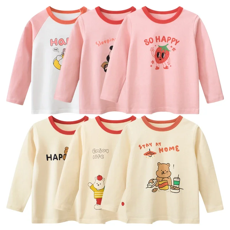 Children\'s Long Sleeved T-shirt 2024 Autumn Girls T Shirt Strawberry Cotton Cartoon Top Kids Clothes Dropshipping