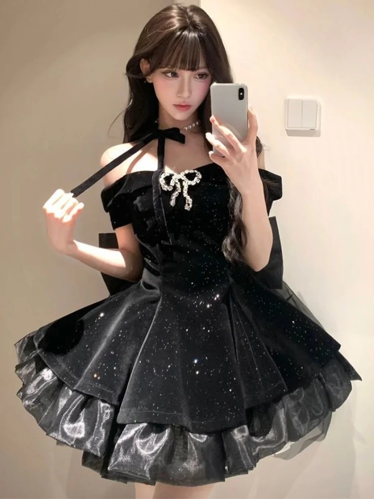 Vestido Lolita Kawaii Y2k con estampado de puntos coloridos para mujer, minivestido dulce sin mangas, prendas de vestir, vestido de una pieza, ropa de moda coreana