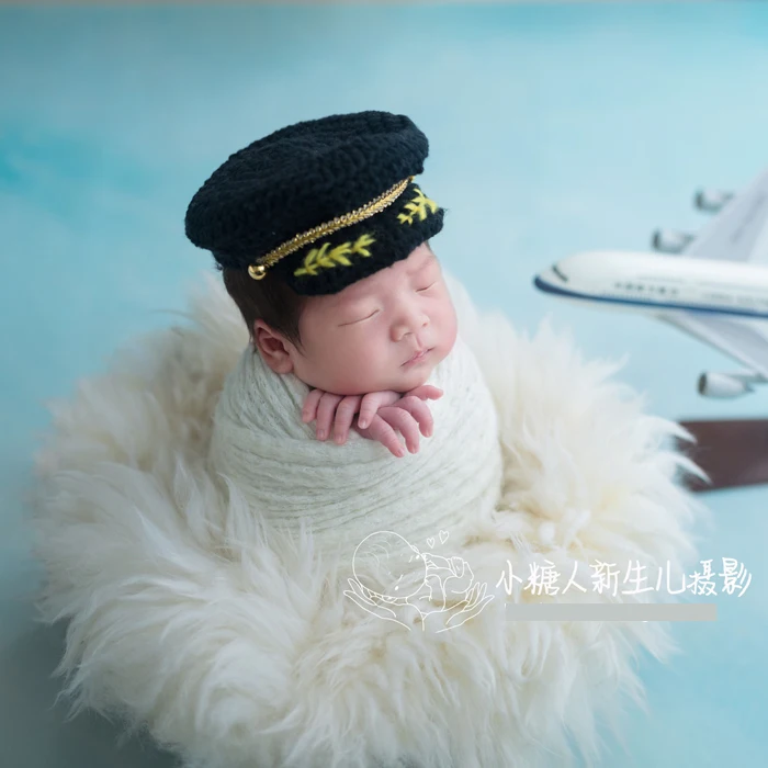 Shining Newborn Photography Props Baby Military Cap Air Force Navy Hat Combination Suit Uniform Decorations Shooting Prop