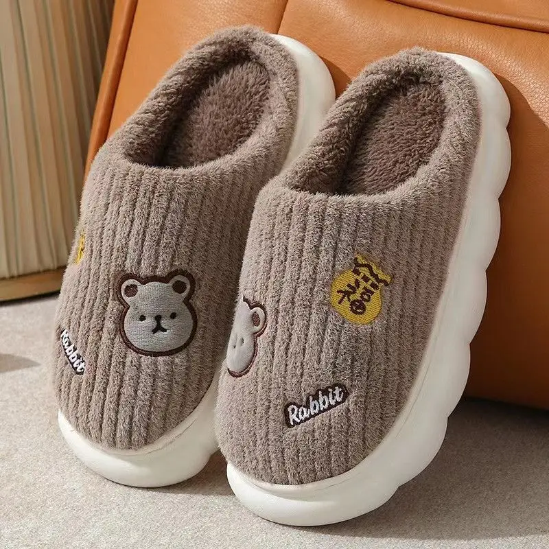 Winter Plush Cotton Slippers Non-Slip Soft Sole Warm Indoor Home Shoes for Couples Lightweight Quiet Comfort