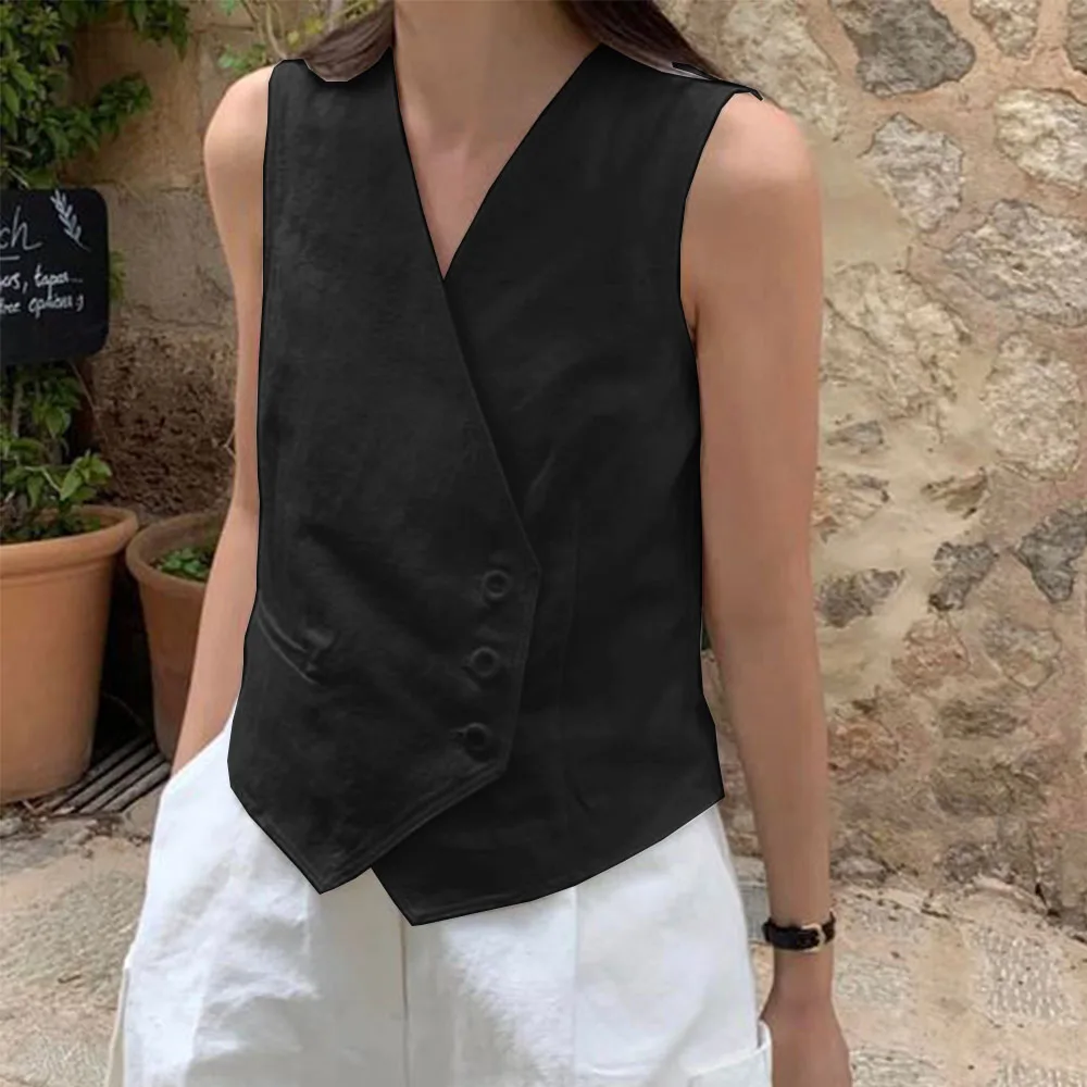 Women\'s Vests for Summer Ladies Linen Single Breasted Fashion Design Summer Thin Style Women’s Vest Sleeveless Vest Woman Top